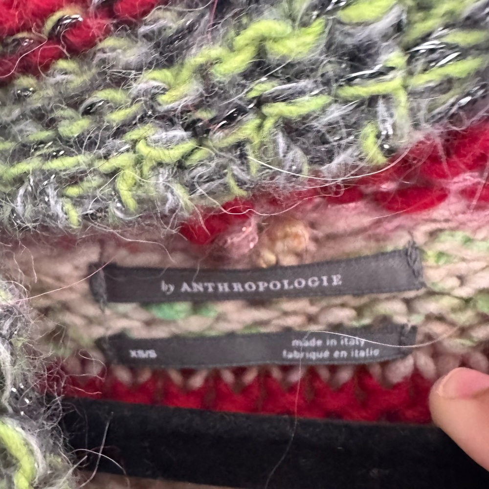 Anthropologie Striped Knit Poncho in Pink and Green - Picture 6 of 7